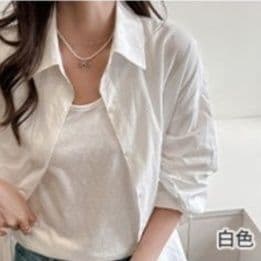 白ブラウス リネン風合いゆったりシャツ