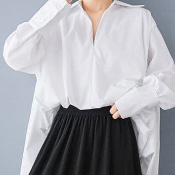 白ブラウス ゆったり袖口ボタン開襟ブラウス