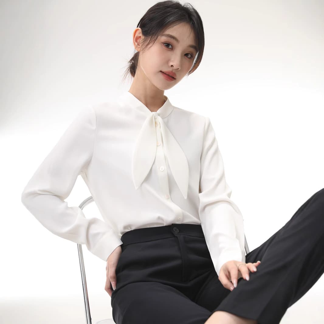 白ブラウス 優美なリボンタイ ブラウス