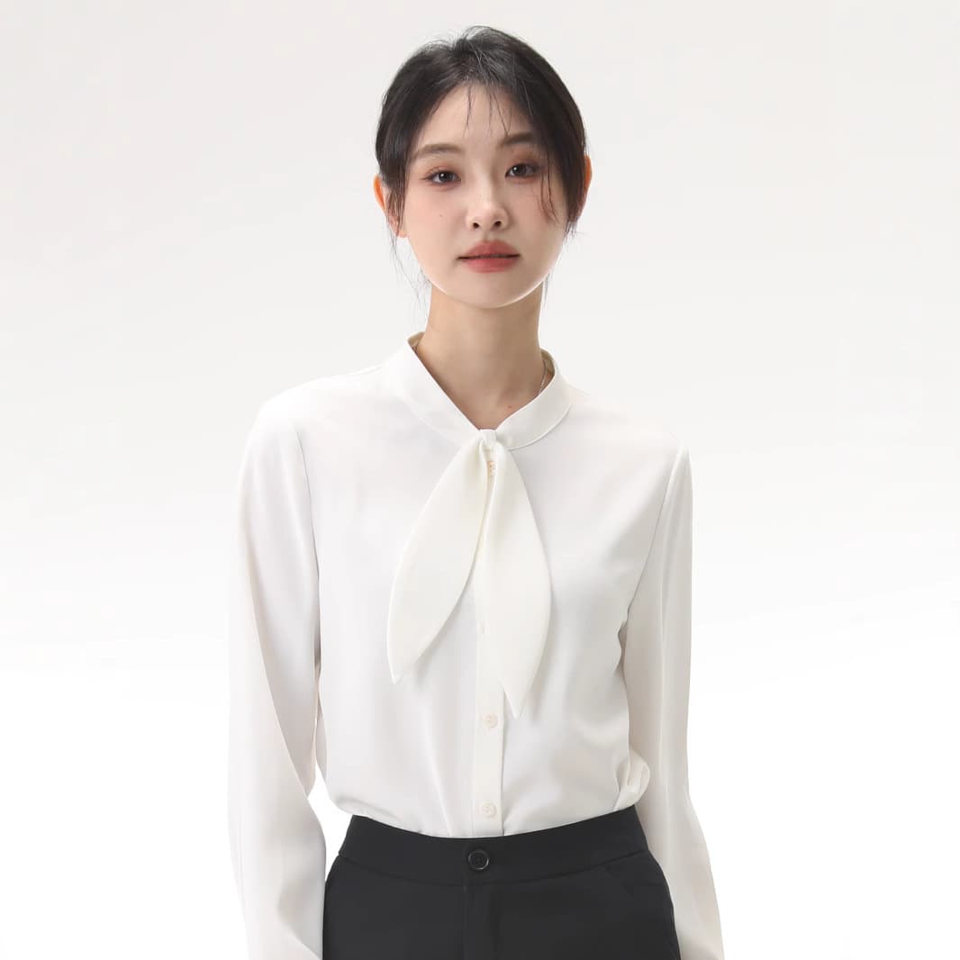 白ブラウス 優美なリボンタイ ブラウス