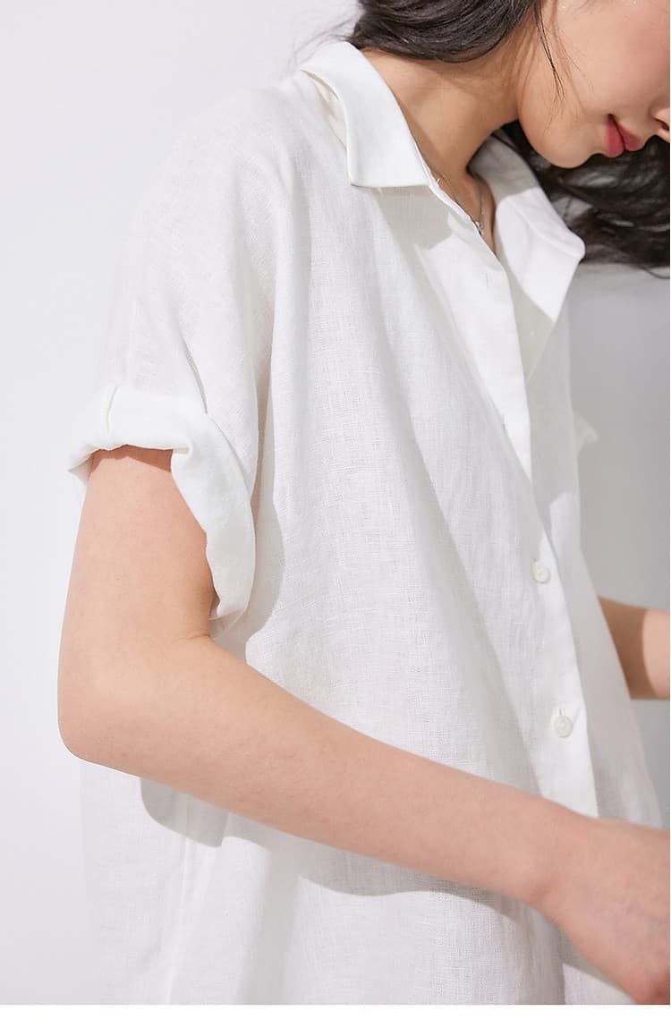 白ブラウス 涼やか麻混ゆったりブラウス