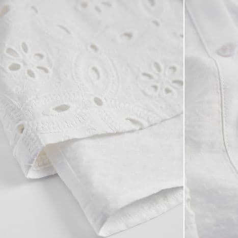 白ブラウス 花刺繍レース襟フリルブラウス