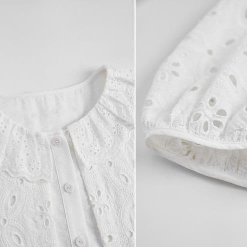 白ブラウス 花刺繍レース襟フリルブラウス