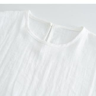 白ブラウス 上質リネン風ノースリーブブラウス