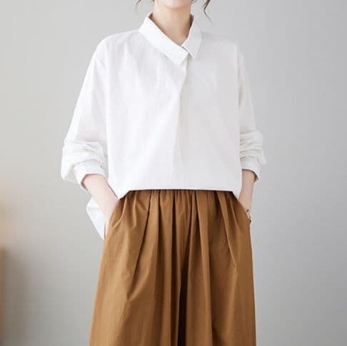 白ブラウス ゆったりシルエット清楚ブラウス