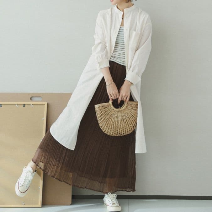 白ブラウス 麻混リネン風ロングチュニック