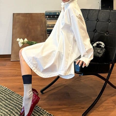 白ブラウス ゆったり羽織れるチュニックブラウス