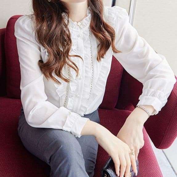 白ブラウス 優美立体フリルブラウス