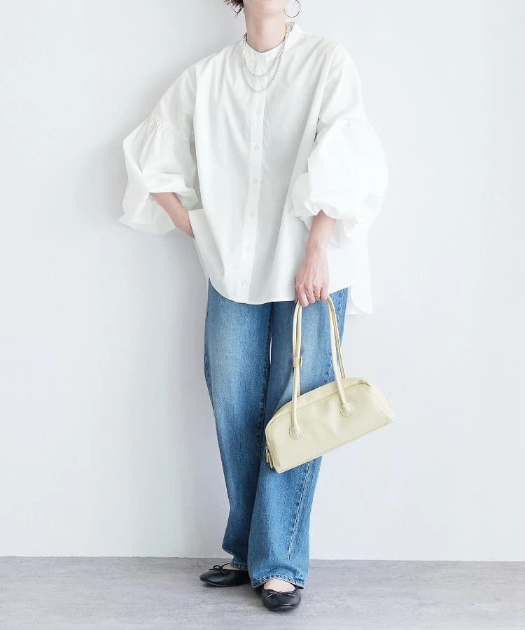 白ブラウス ふんわり袖ゆったりチュニック