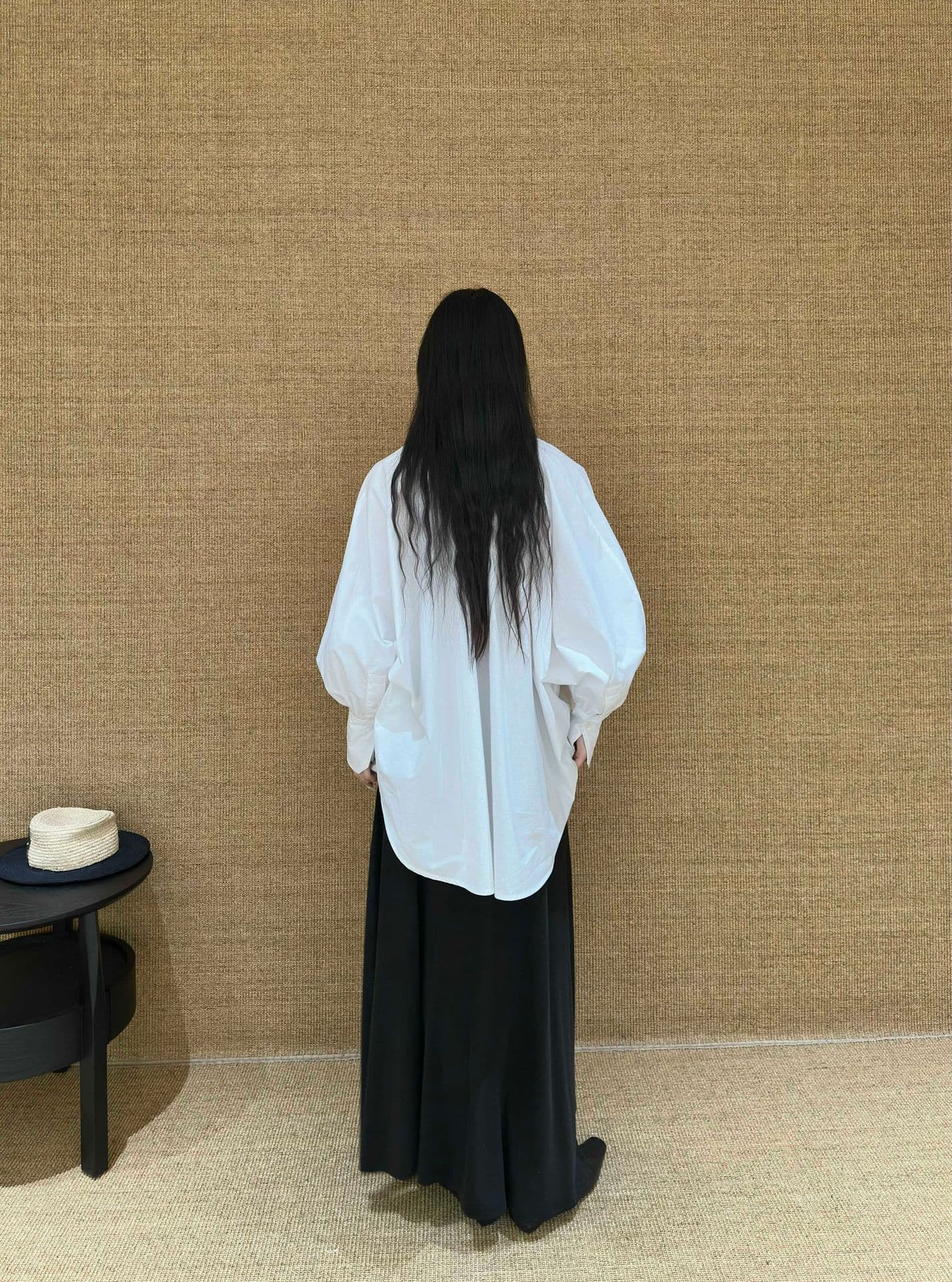 白ブラウス 襟元リボン付きゆったりシルエットチュニック