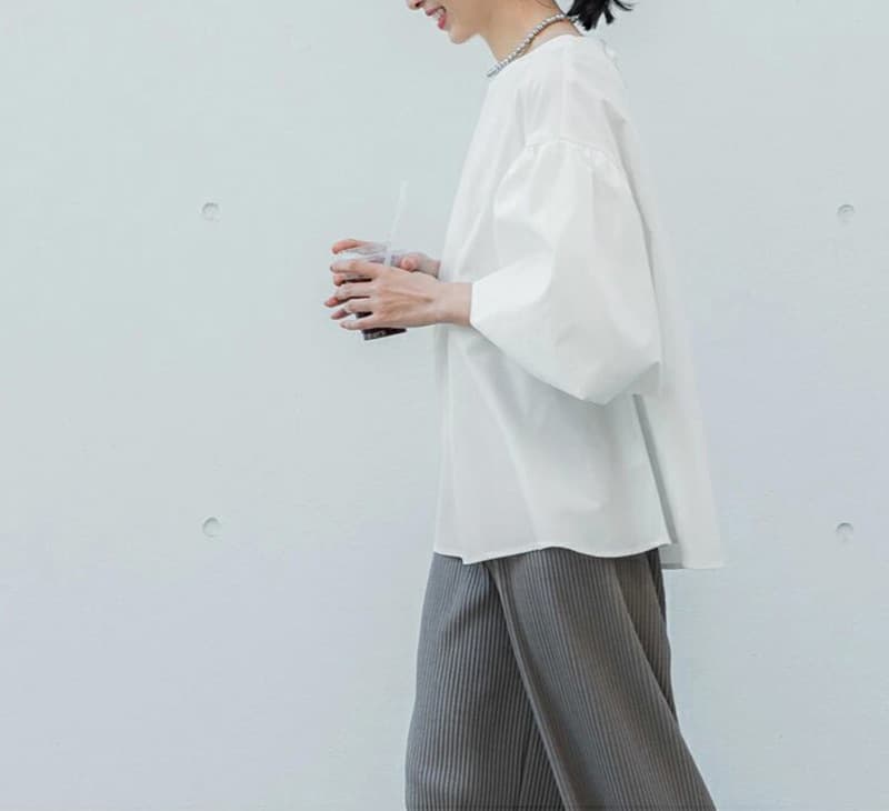 白ブラウス 後ろ結びリボン袖ふんわりチュニック