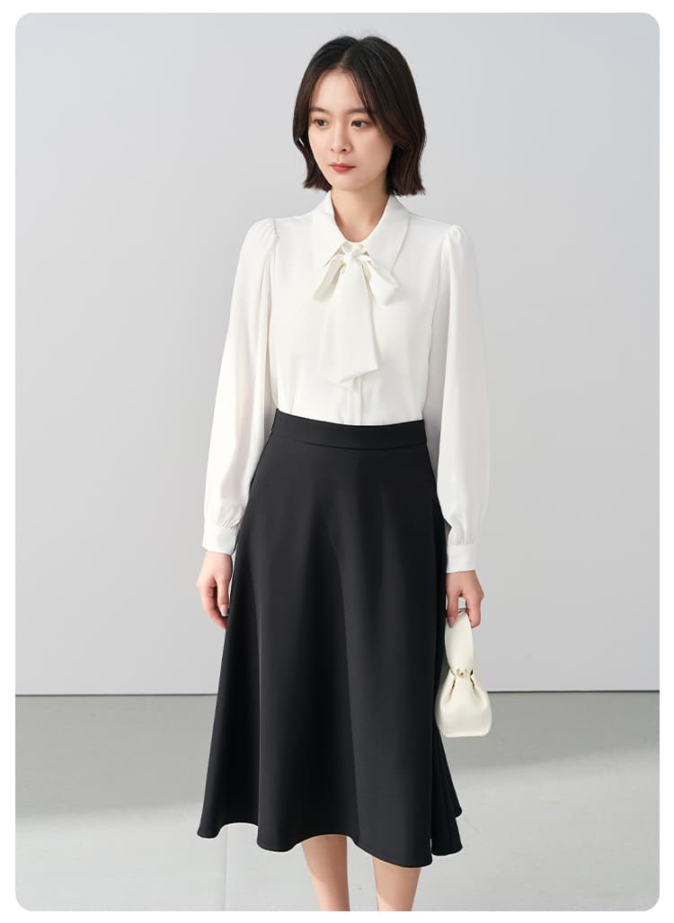 白ブラウス 優美リボンタイ ブラウス